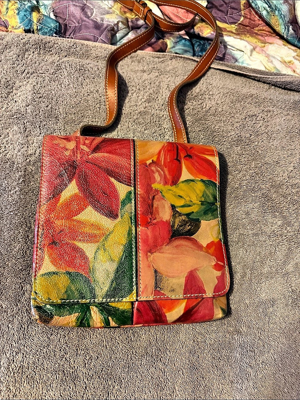 Floral Crossbody Bag in Red & Brown